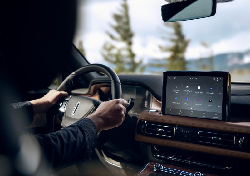 The Lincoln+Alexa app screen is displayed in the center screen of a 2023 Lincoln Aviator® Grand Touring SUV | Pinnacle Lincoln in Nicholasville KY